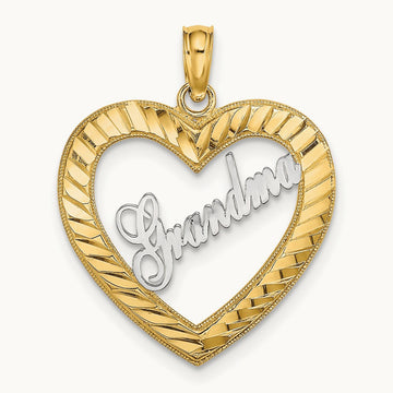 w/ White Rhodium Diamond-cut Heart GRANDMA Charm, 14K