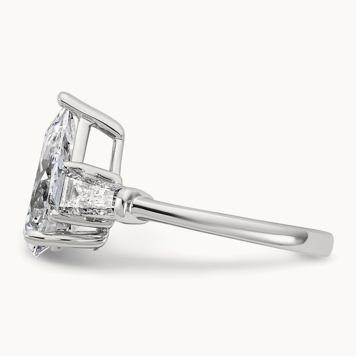 Pear/Baguette Engagement Ring — 14K White Gold, 7