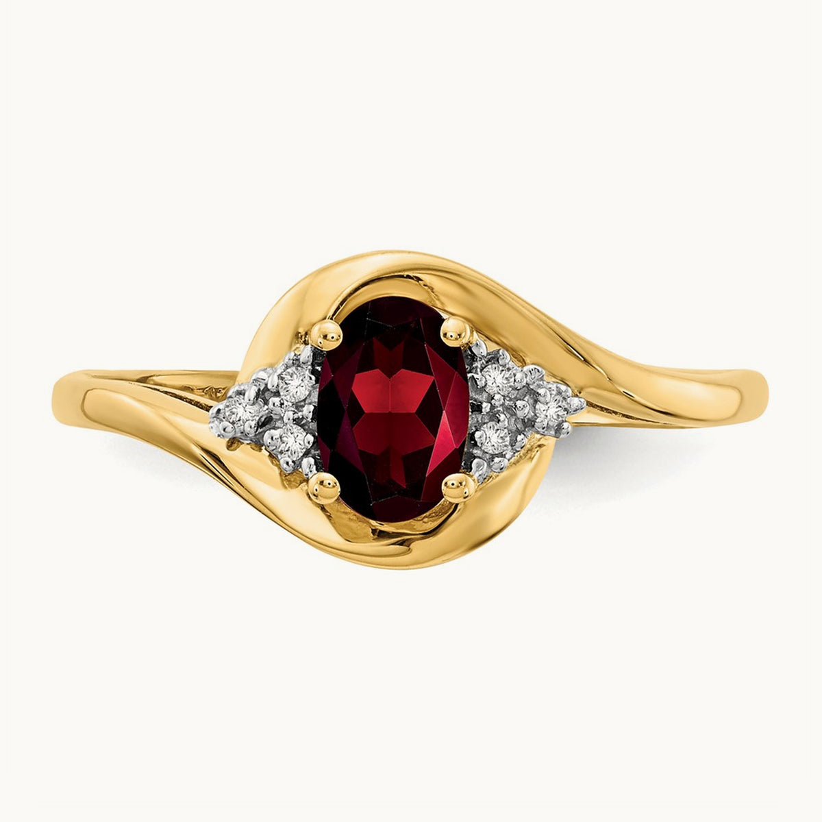 Garnet and Diamond Ring — 14K Yellow Gold