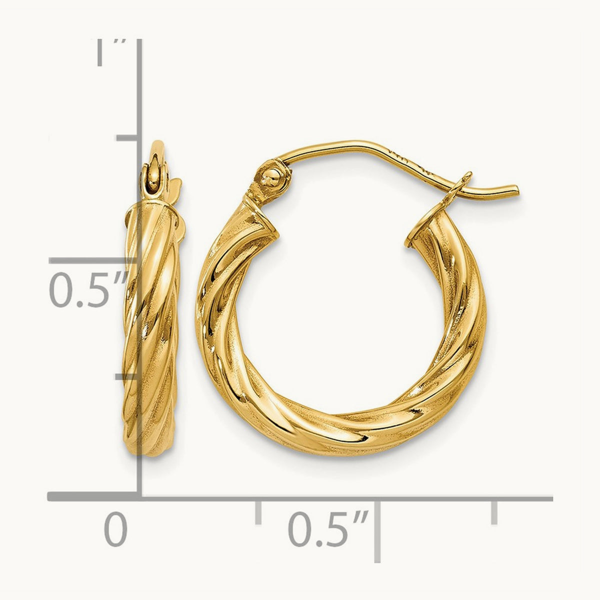 Rope Twist Hoop Earrings — 14K Yellow Gold, 10mm, 2.75mm