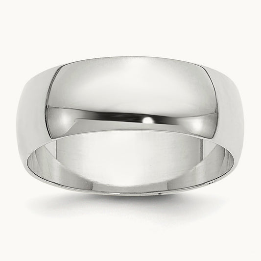 Lightweight Half Round Band, 6.5mm, 10K White Gold