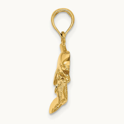 2-D Double Dolphins Swimming Charm, 14K