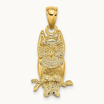 Textured Owl Charm, 14K