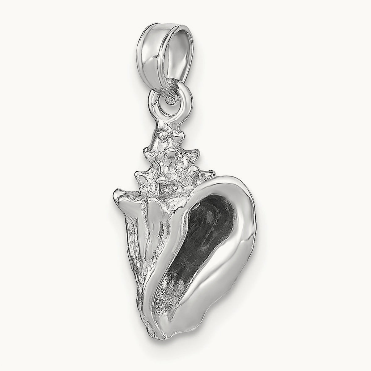 3-D Conch Shell Charm — 14K White Gold, 14.8mm