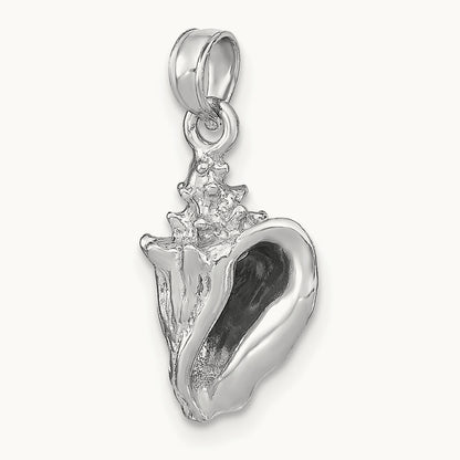 3-D Conch Shell Charm — 14K White Gold, 14.8mm