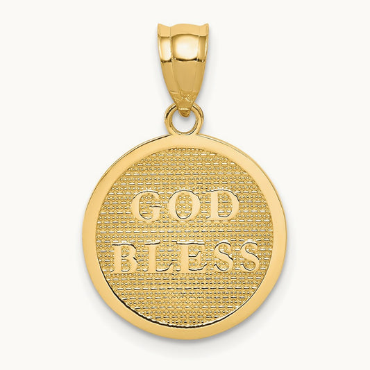 Reversible Cross and GOD BLESS Charm, 14K