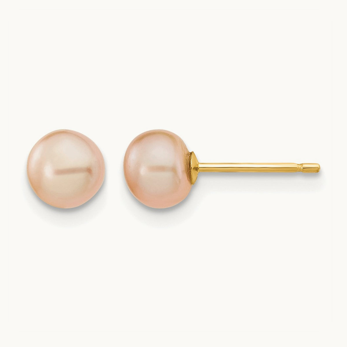 Button Freshwater Cultured Pearl Stud Post Earrings — 14K Yellow Gold
