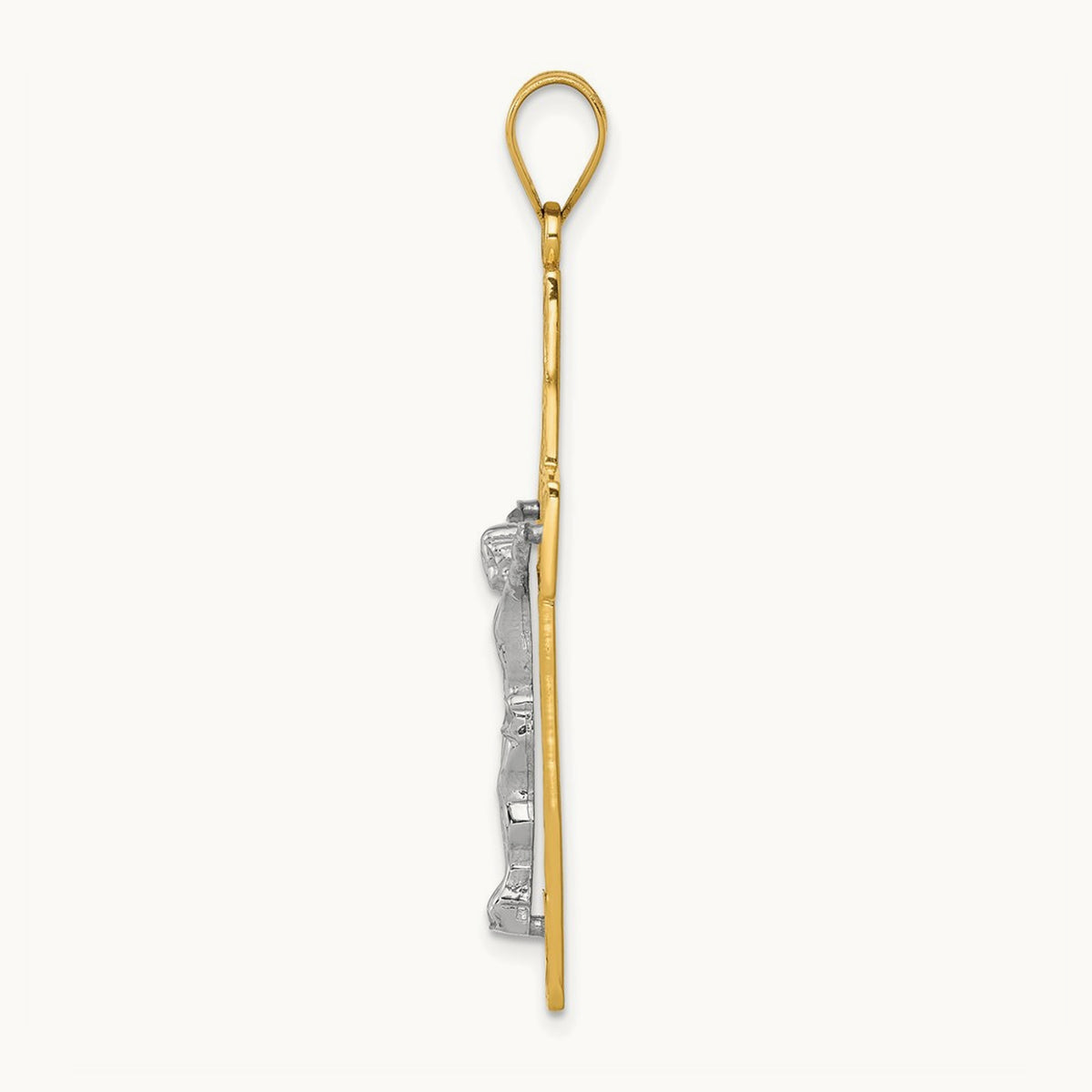D/C Large Block Filigree Crucifix Pendant, 14K Two-tone