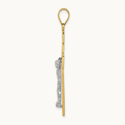D/C Large Block Filigree Crucifix Pendant, 14K Two-tone