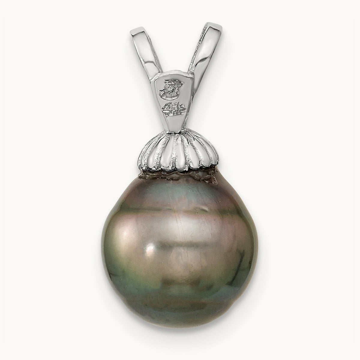 9- Teardrop Saltwater Cultured Tahitian Pearl Pendant, 14K White Gold
