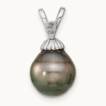 9- Teardrop Saltwater Cultured Tahitian Pearl Pendant, 14K White Gold