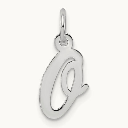 Small Script Letter O Initial Charm, 14K White Gold