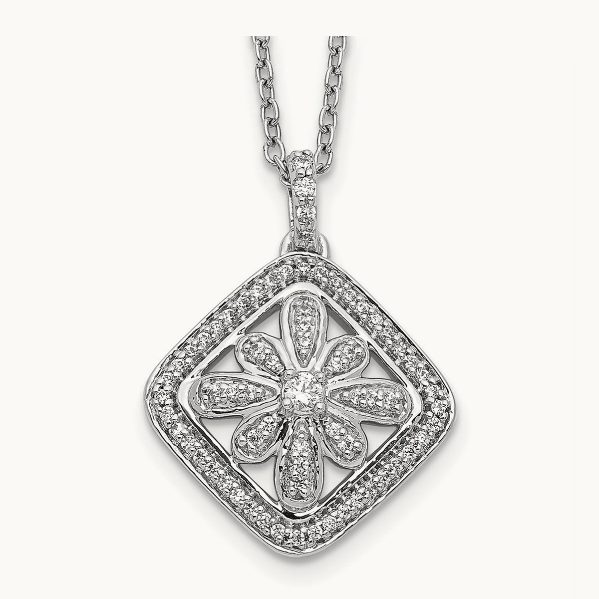 Diamond Vintage 18 inch Necklace, 14K White Gold