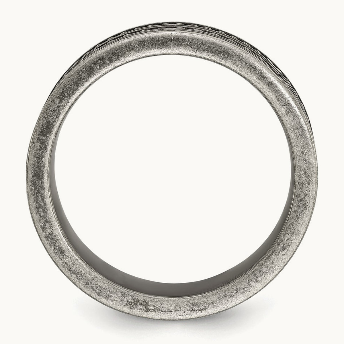 Antiqued Gun Metal IP-plated Beaded Flat Band, 10mm, Stainless Steel