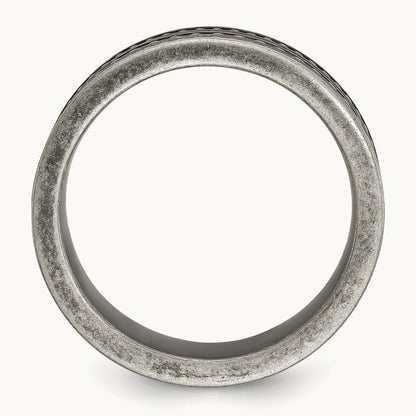 Antiqued Gun Metal IP-plated Beaded Flat Band, 10mm, Stainless Steel