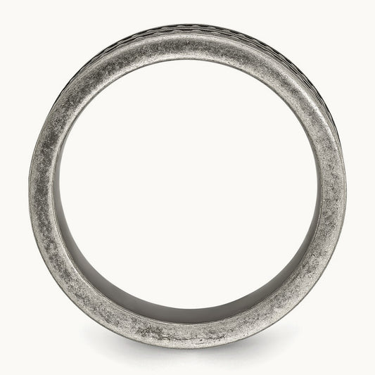 Antiqued Gun Metal IP-plated Beaded Flat Band, 10mm, Stainless Steel