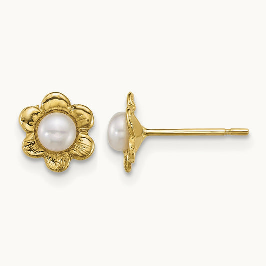 Madi K 3- Button Freshwater Cultured Pearl Flower Earrings, 4mm, 14K