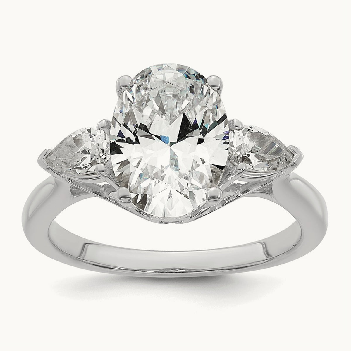 Oval/Pear 3 Stone Engagement Ring, 1.25-3.50 ct tw Lab-Grown Diamond — 3 ct, 14K White Gold