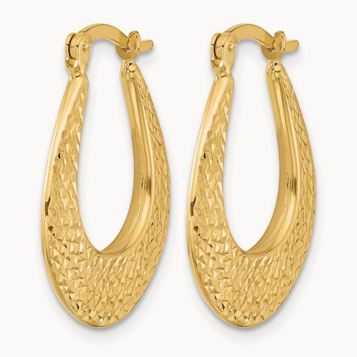 Polished and Diamond-cut Hoop Earrings — 14K Yellow Gold