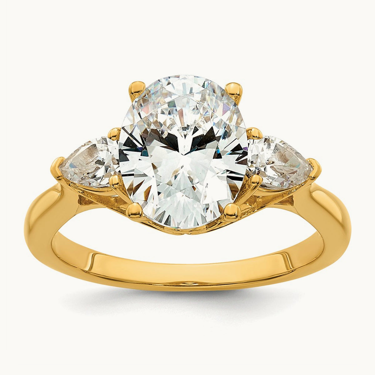 Oval/Pear 3 Stone Engagement Ring, 1.25-3.50 ct tw Lab-Grown Diamond — 2 1/2 ct, 14K Yellow Gold