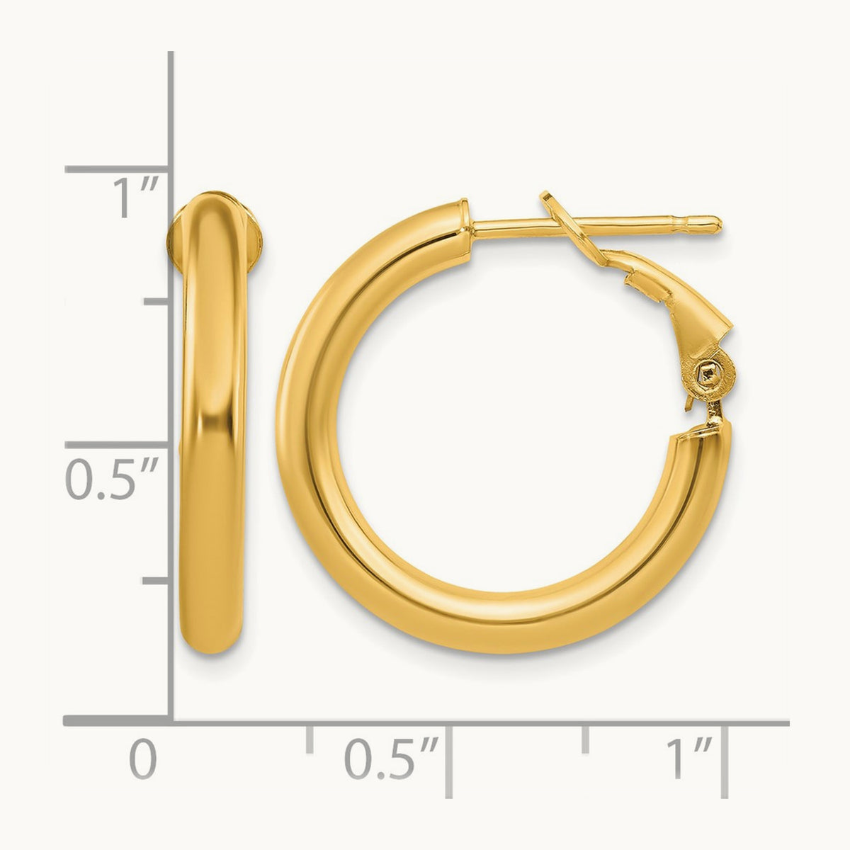 Polished Round Omega Back Hoop Earrings — 14K Yellow Gold, 3x22mm