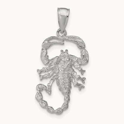 Solid Polished Open-Backed Scorpion Pendant — 14K White Gold, 18mm