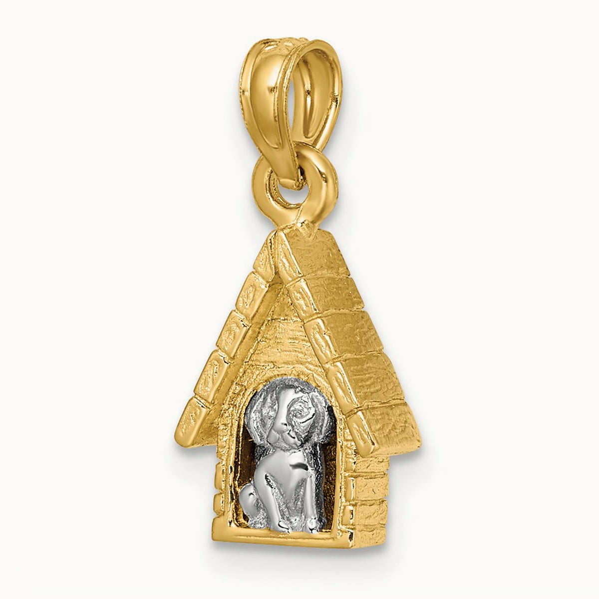 3-D Dog Inside Dog House Charm, 14K Two-tone
