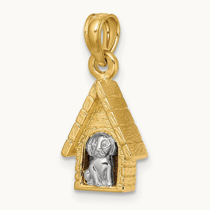 3-D Dog Inside Dog House Charm, 14K Two-tone