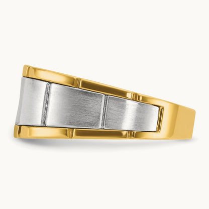IBGoodman Men's Polished and Satin Diamond Complete Ring, 14K Two-tone