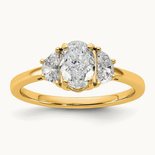1/2 Moon & Oval Semi-Mount 3 Stone Engagement Ring, 0.25-0.50 ct tw Lab-Grown Diamond — 3/8 ct, 14K Yellow Gold