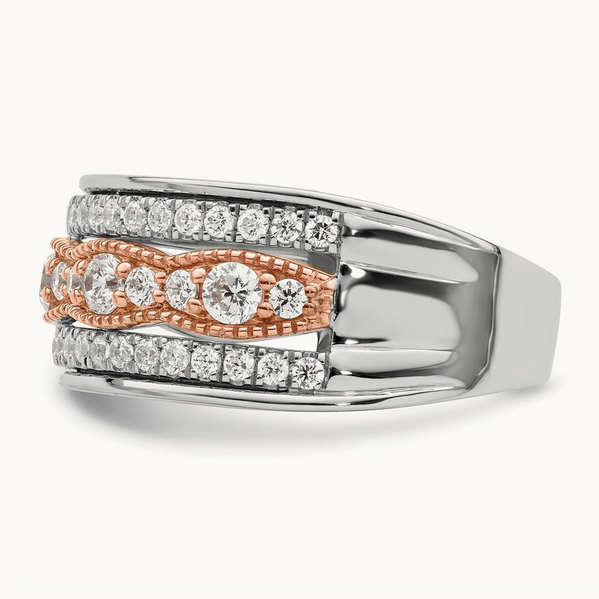 Complete Diamond Wedding Band, 14K White with Rose Gold