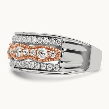 Complete Diamond Wedding Band, 14K White with Rose Gold