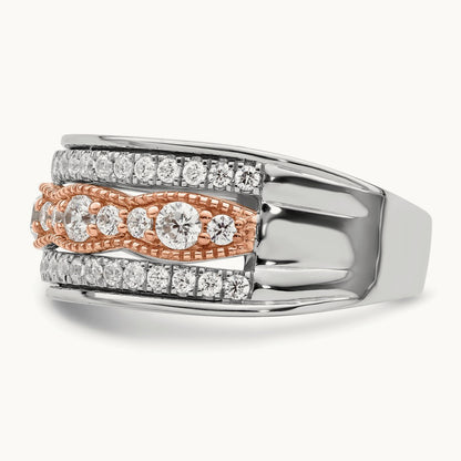Complete Diamond Wedding Band, 14K White with Rose Gold