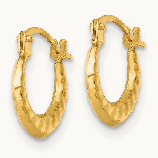 Polished and Grooved Hoop earrings, 1.5mm, 14K