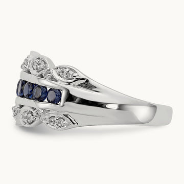 Diamond and Sapphire Fancy Ring, 14K White Gold