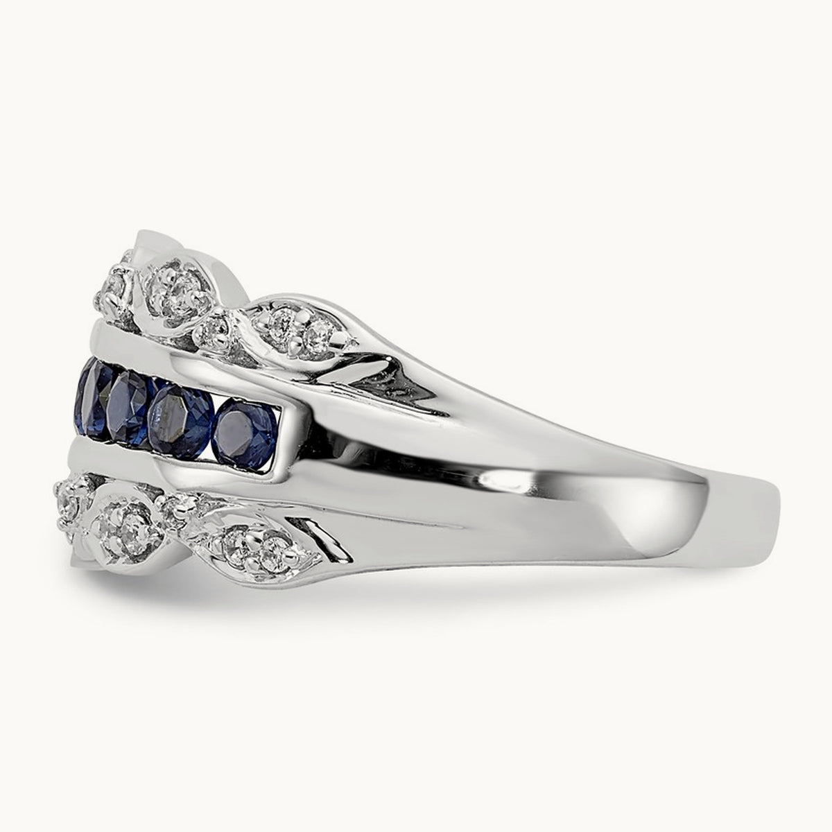 Diamond and Sapphire Fancy Ring, 14K White Gold