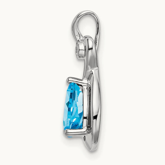 Pear Blue Topaz and Diamond Pendant — 14K White Gold