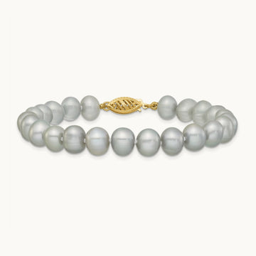 7- Near Round Grey Freshwater Cultured Pearl Bracelet, 8mm, 14K