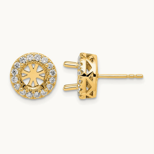 Semi-Mount Round Halo Post Earrings, 0.50 ct tw Lab-Grown Diamond — 14K Yellow Gold