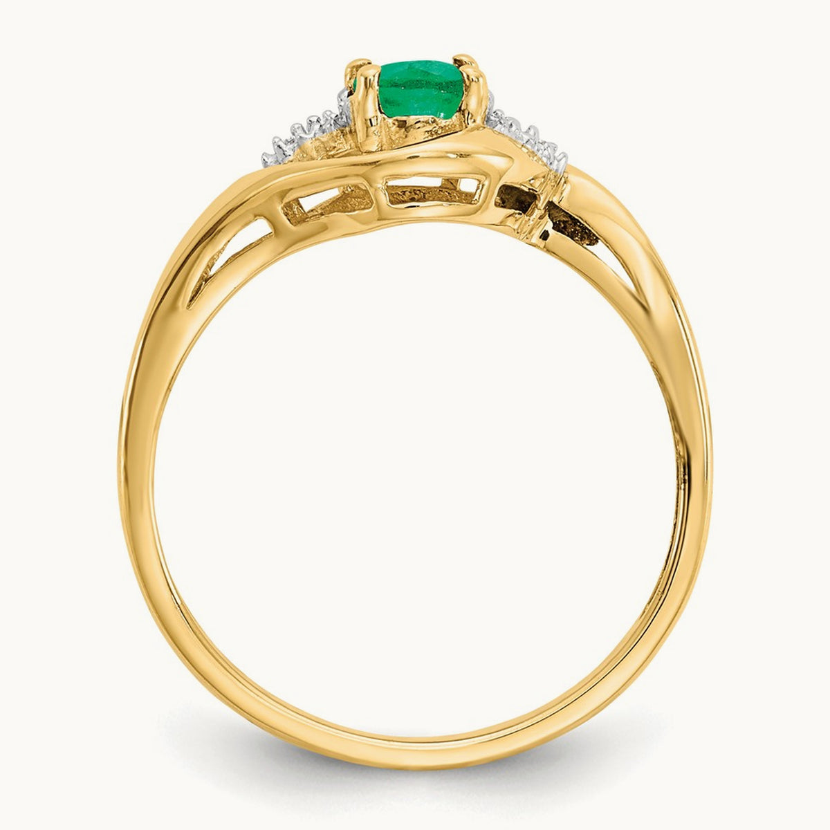 Emerald and Diamond Ring — 14K Yellow Gold
