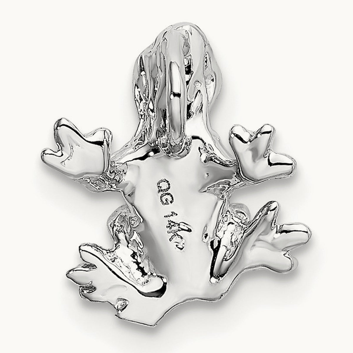 Solid Polished 3-D Frog Charm, 14K White Gold