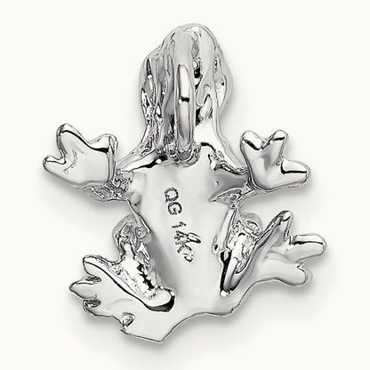 Solid Polished 3-D Frog Charm, 14K White Gold