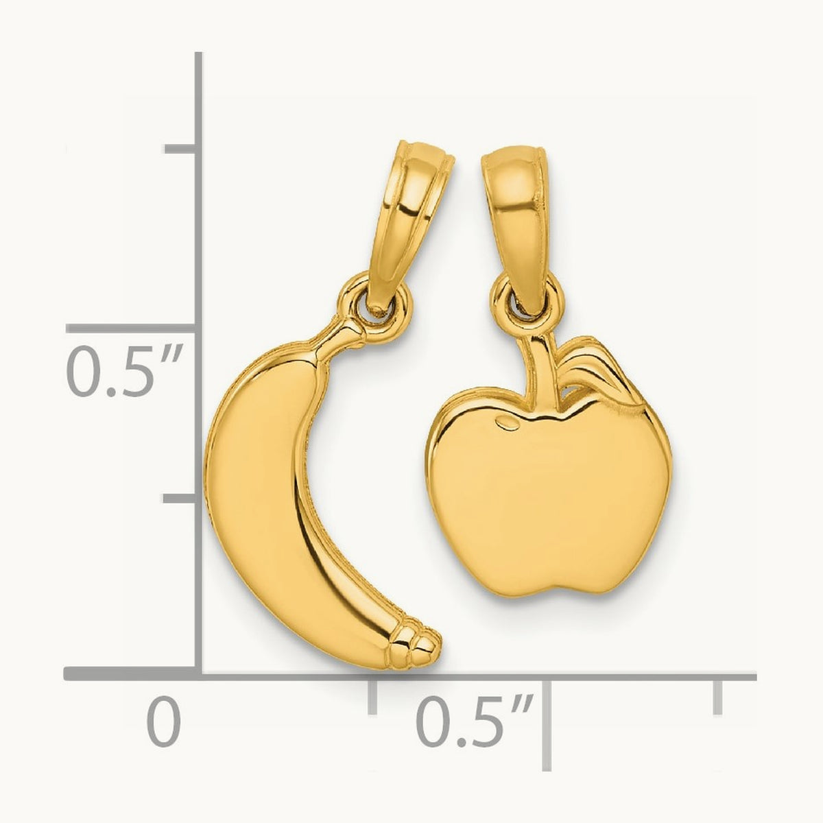 Polished Banana and Apple Pendant, 14K