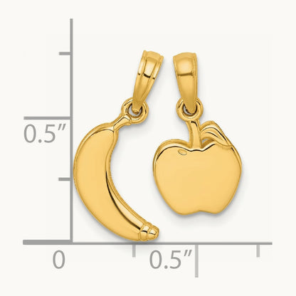 Polished Banana and Apple Pendant, 14K