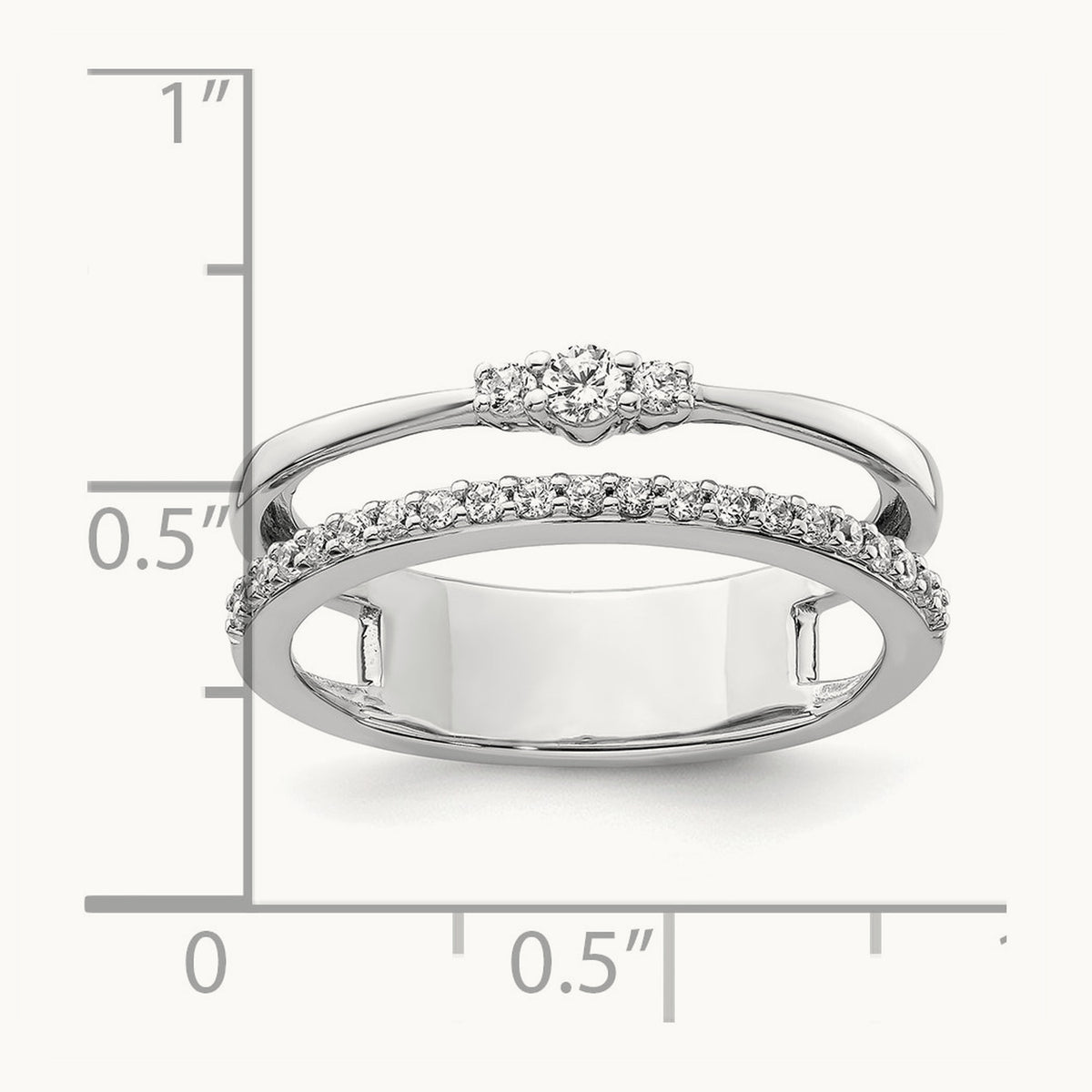 Polished Diamond Double Band Fashion Ring, 14K White Gold