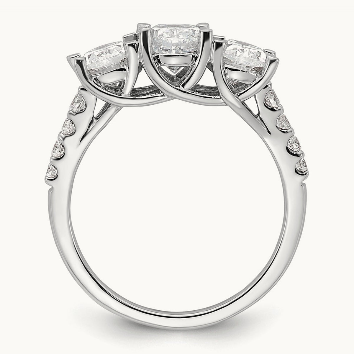 Oval Center Semi-Mount 3 Stone Engagement Ring, 0.10-0.25 ct tw Lab-Grown Diamond — 1/5 ct, 14K White Gold