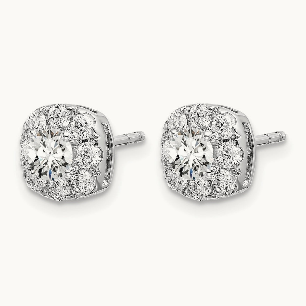 Cushion Halo Post Earrings, 0.25-1.00 ct tw Lab-Grown Diamond — 1 ct, 14K White Gold