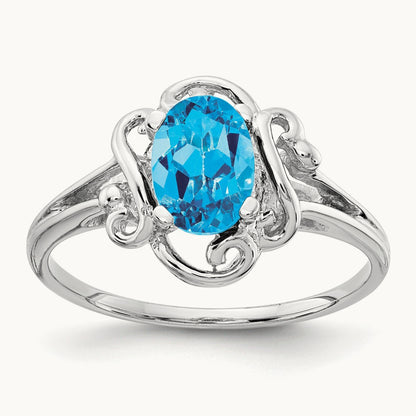 7x5mm Oval Blue Topaz ring, 14K White Gold