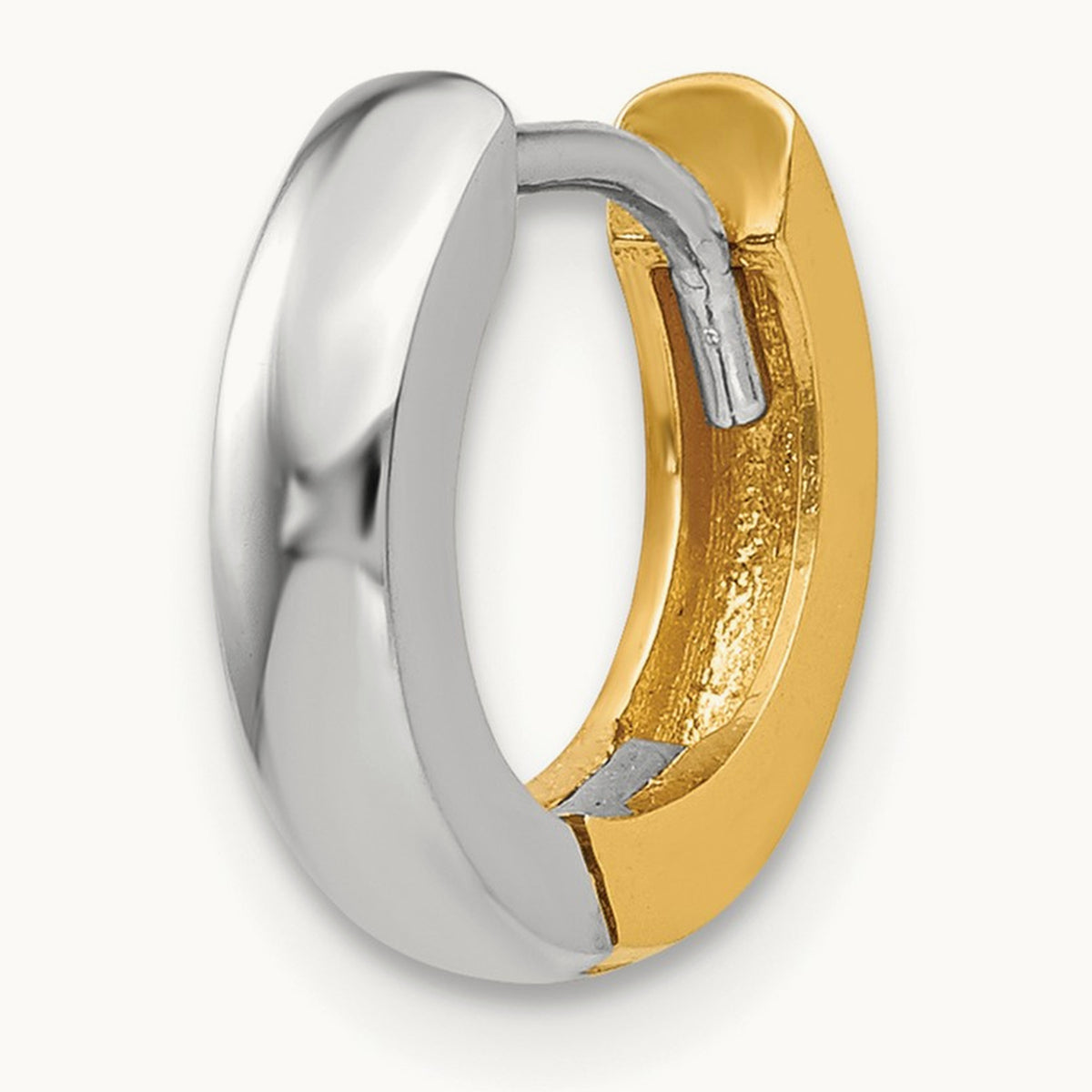 Single 14K Two-Tone Round Hinged Hoop Earring — 2.5mm