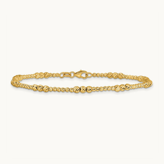 Diamond-cut Beaded 7.5in Bracelet, 14K